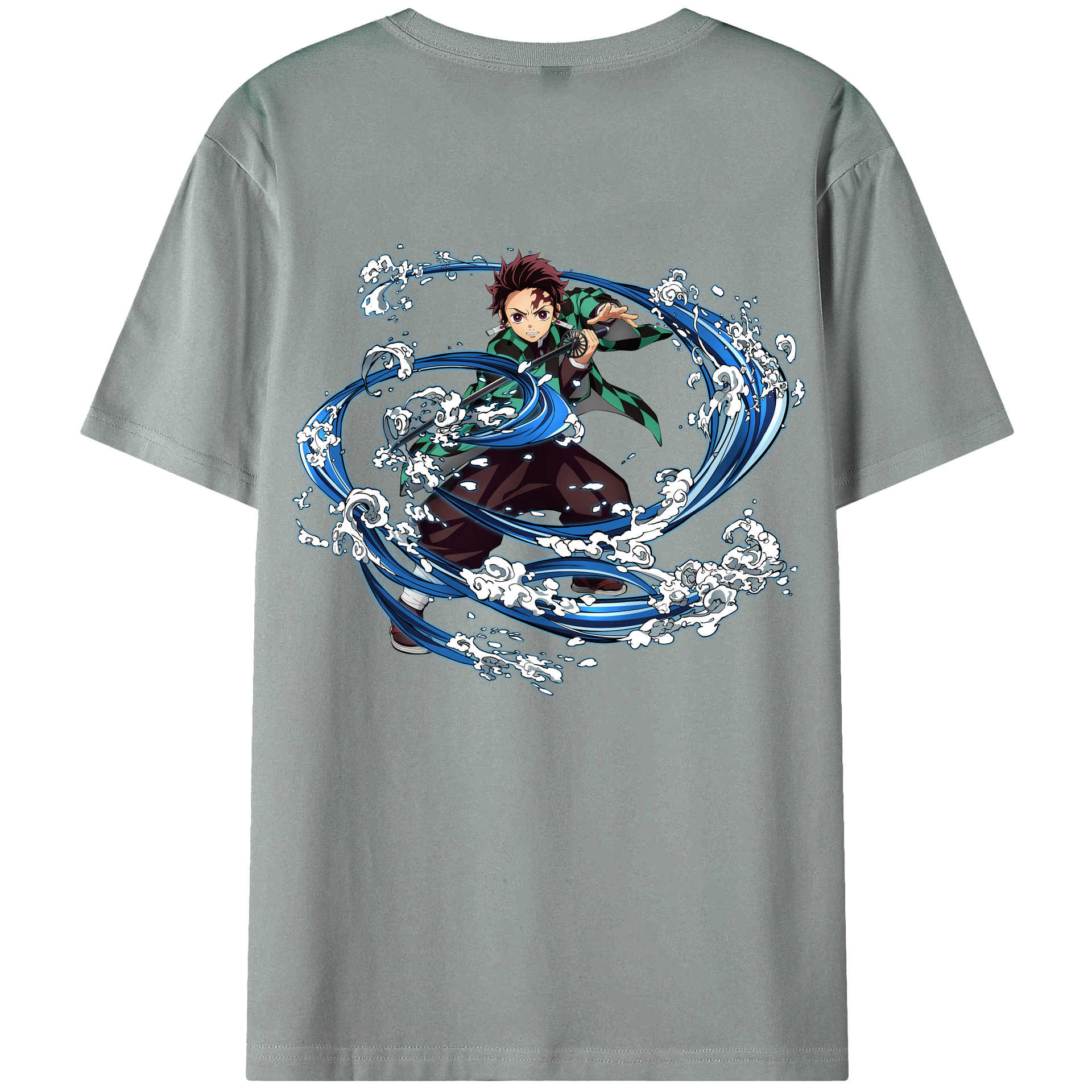 （画像用） 鬼滅の刃 竈門 炭治郎／かまど たんじろう Kamado Tanjirou 綿100％ メンズ半袖Tシャツ（バックプリント） 通気性